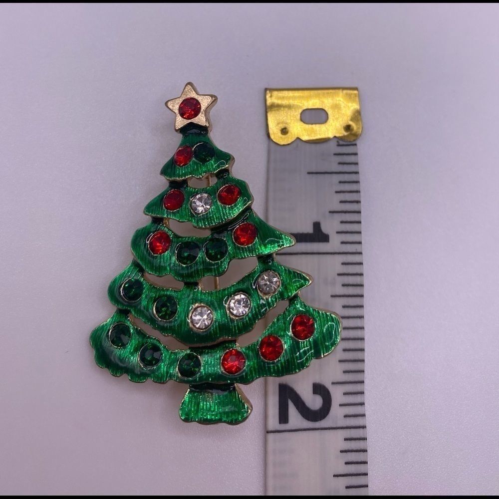 4/$20 Rhinestone Embellished Enamel Christmas Tree Pin - Picture 3 of 6